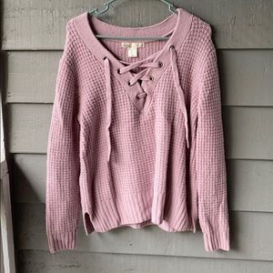 Women’s Soft Knit Sweater with Lace-Up Front